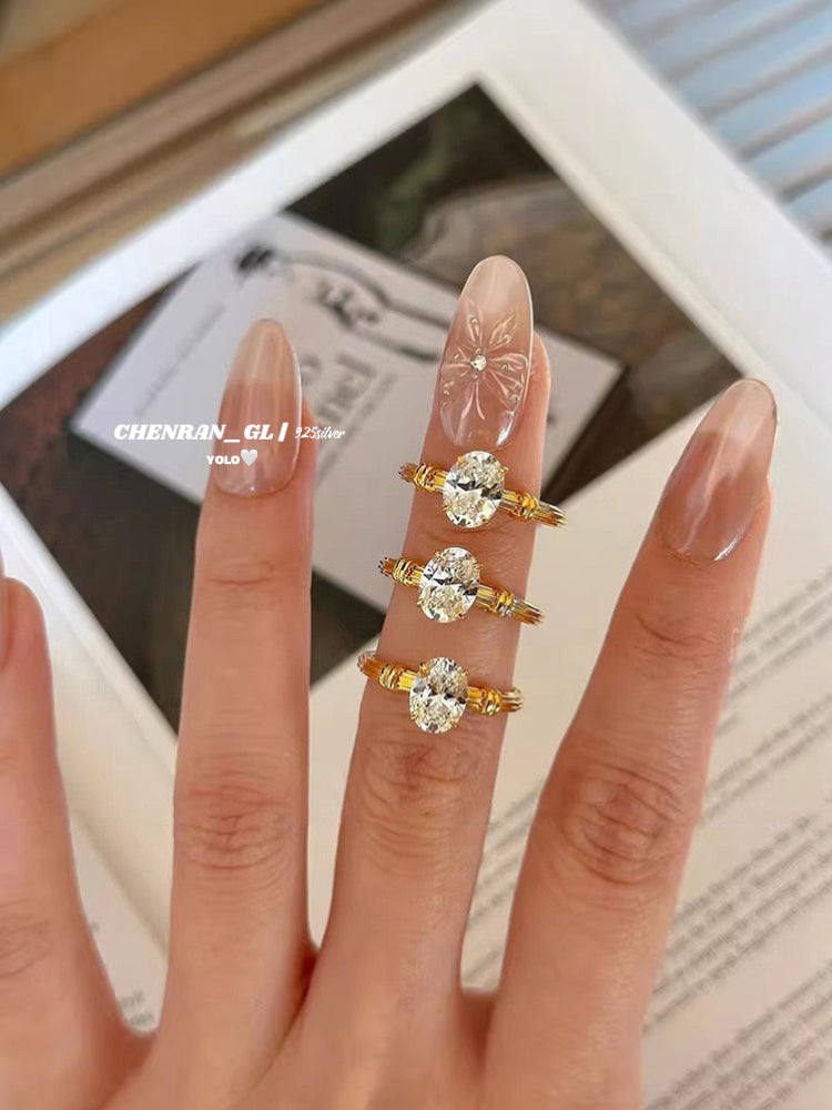 S925 silver oval 6*8mm high-carbon ring