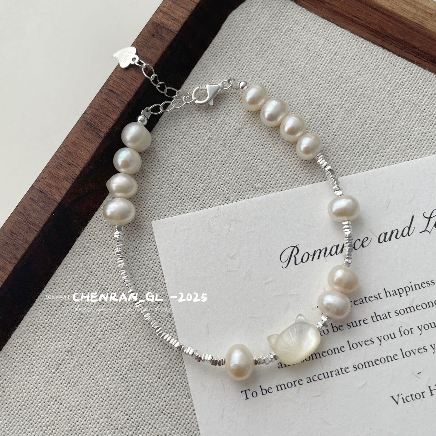 S925 silver cat natural freshwater pearl bracelet