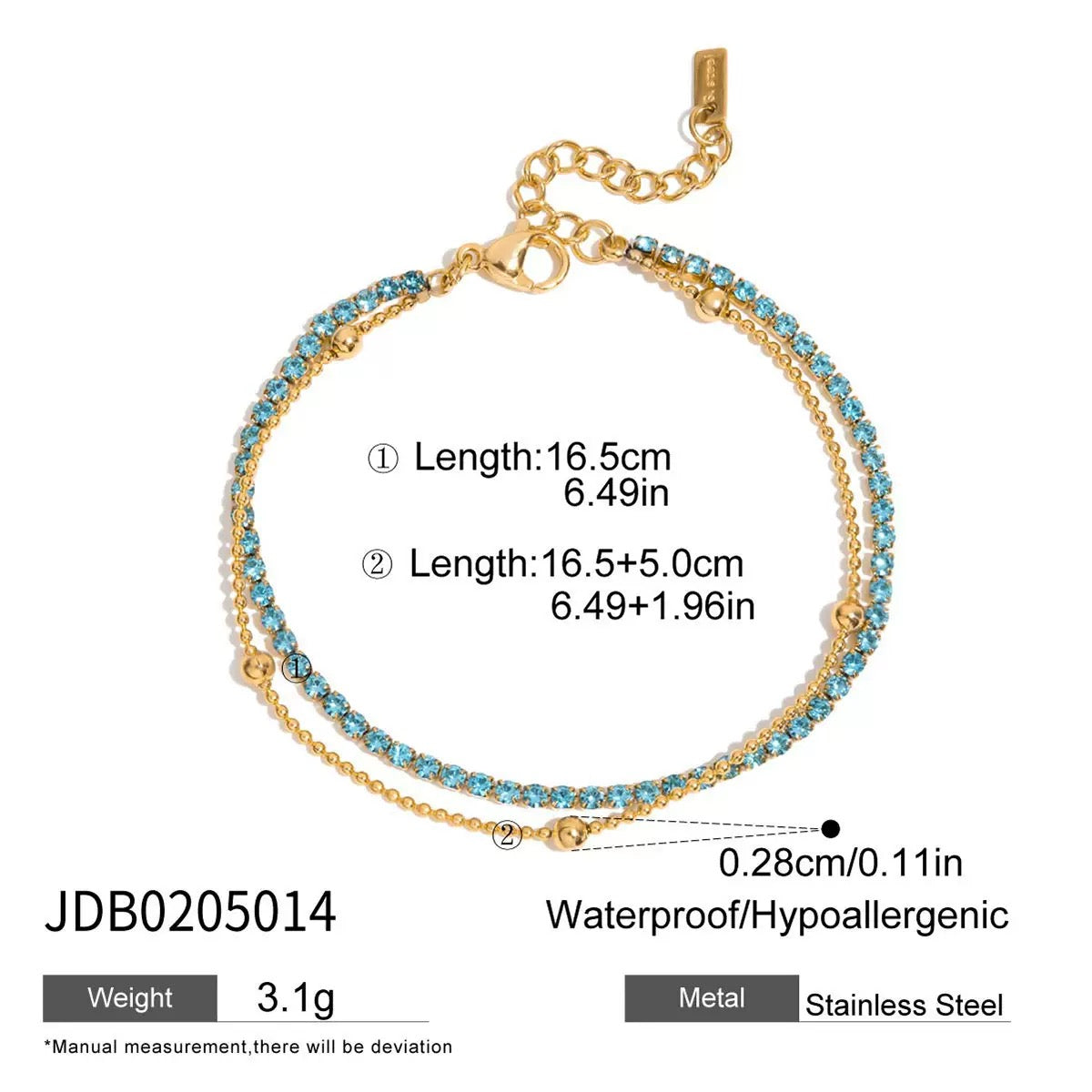 Blue zircon octagram design stainless steel bracelet