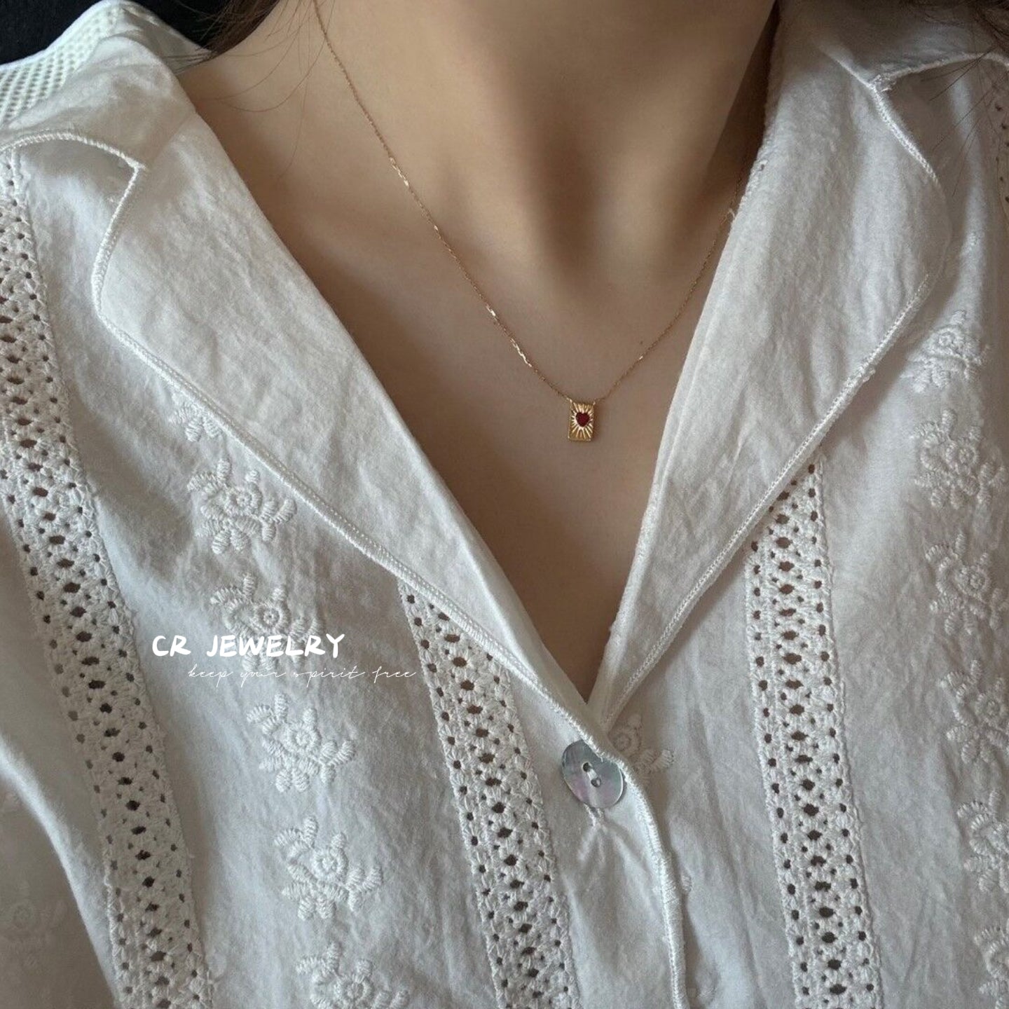 S925 silver red heart pendant necklace