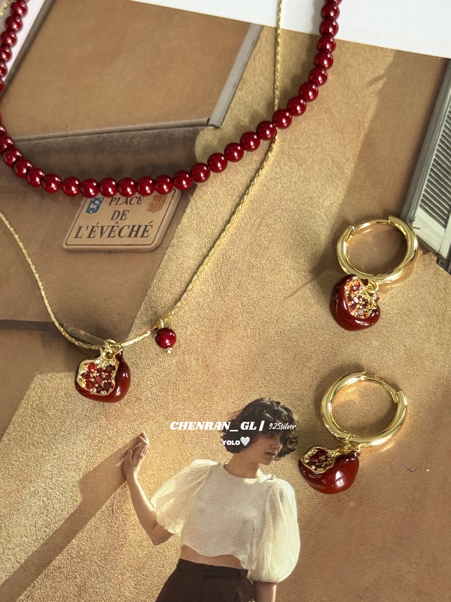 Retro pomegranate necklace