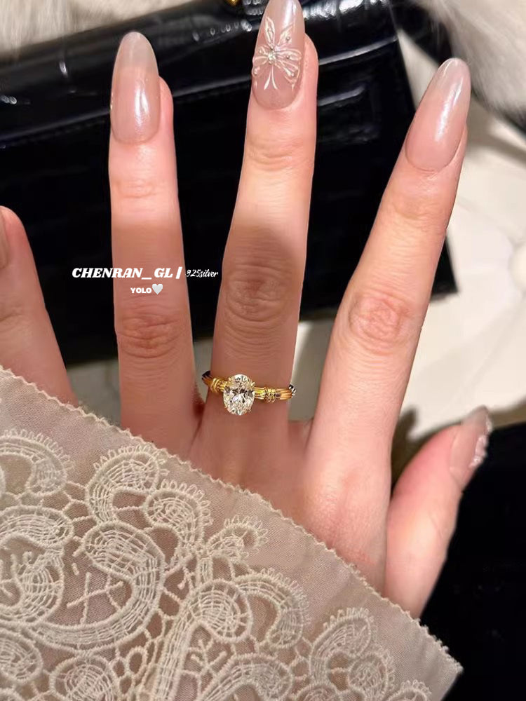 S925 silver oval 6*8mm high-carbon ring