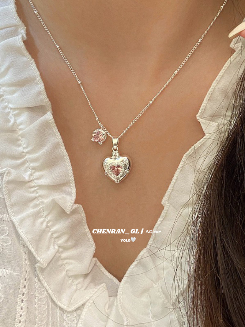 Love heart zircon necklace and stud earrings set