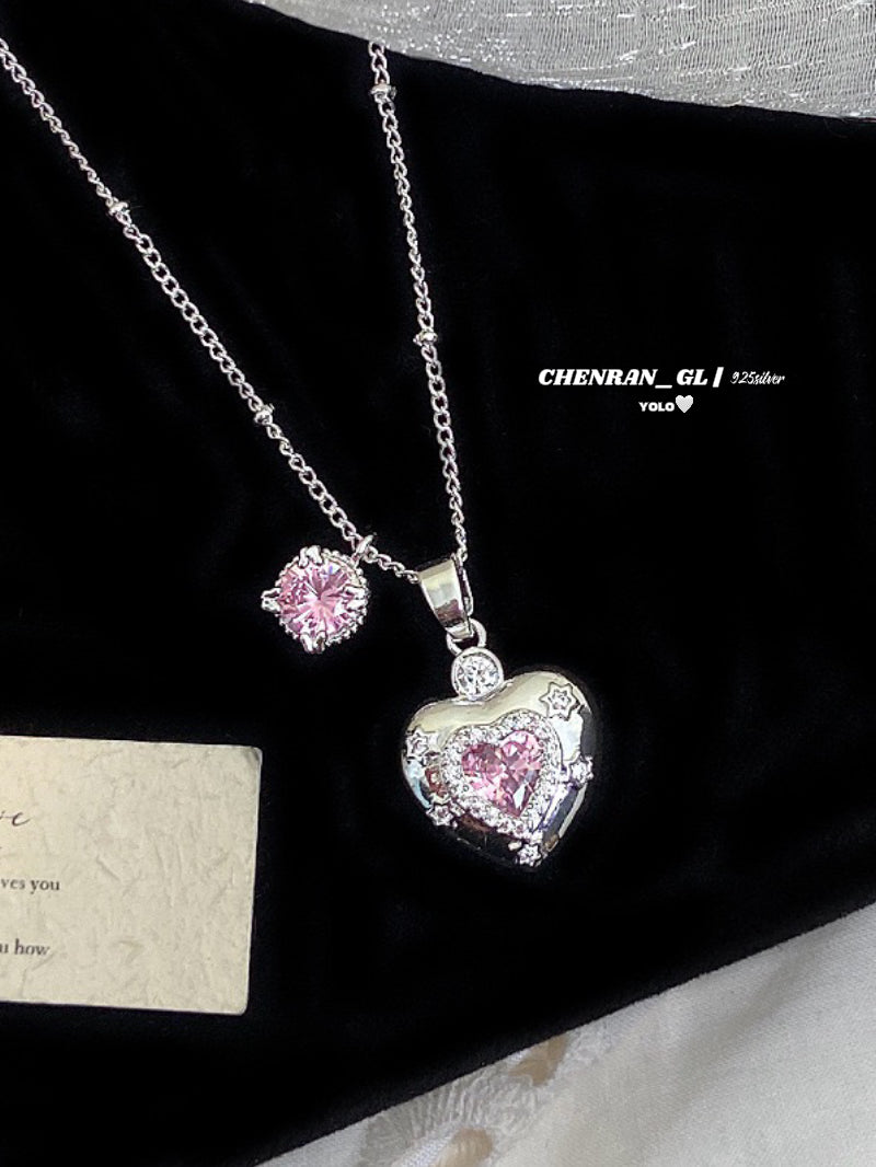 Love heart zircon necklace and stud earrings set