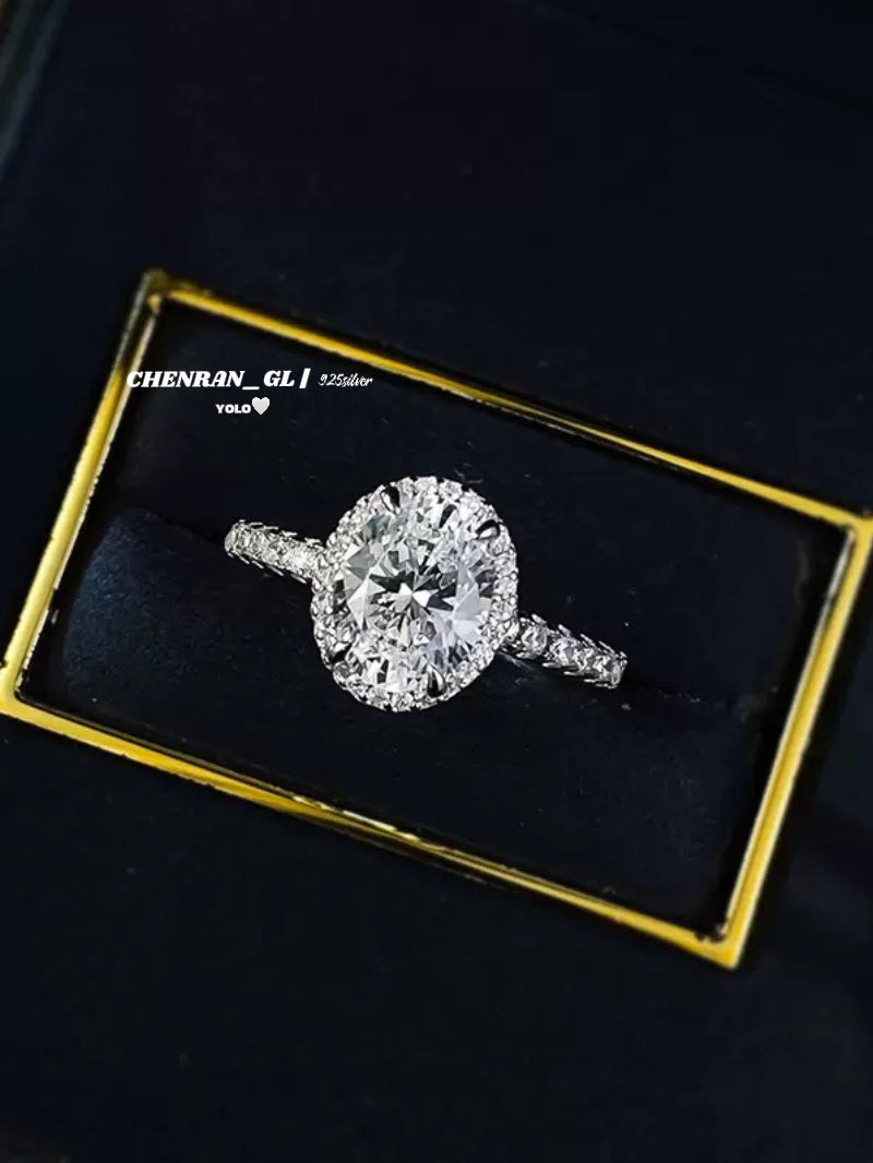 S925 silver 7*9 oval white diamond ring