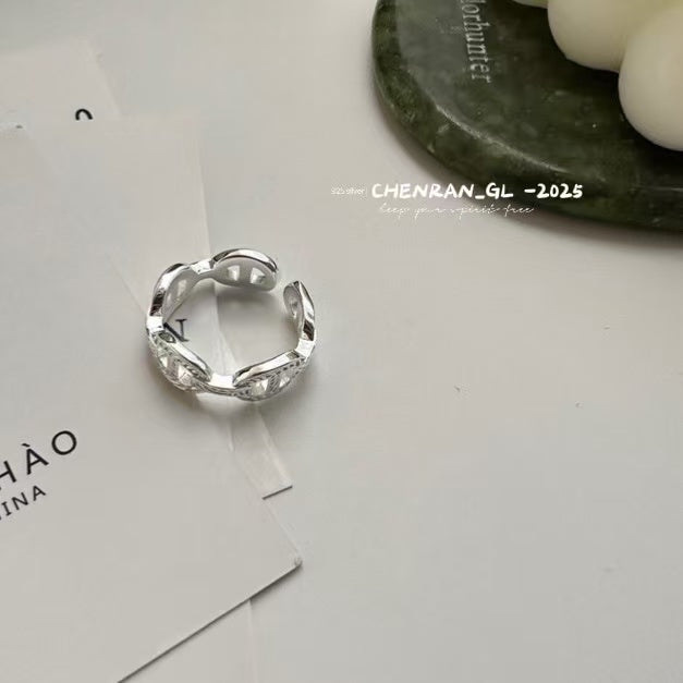 S925 silver pig nose texture ring