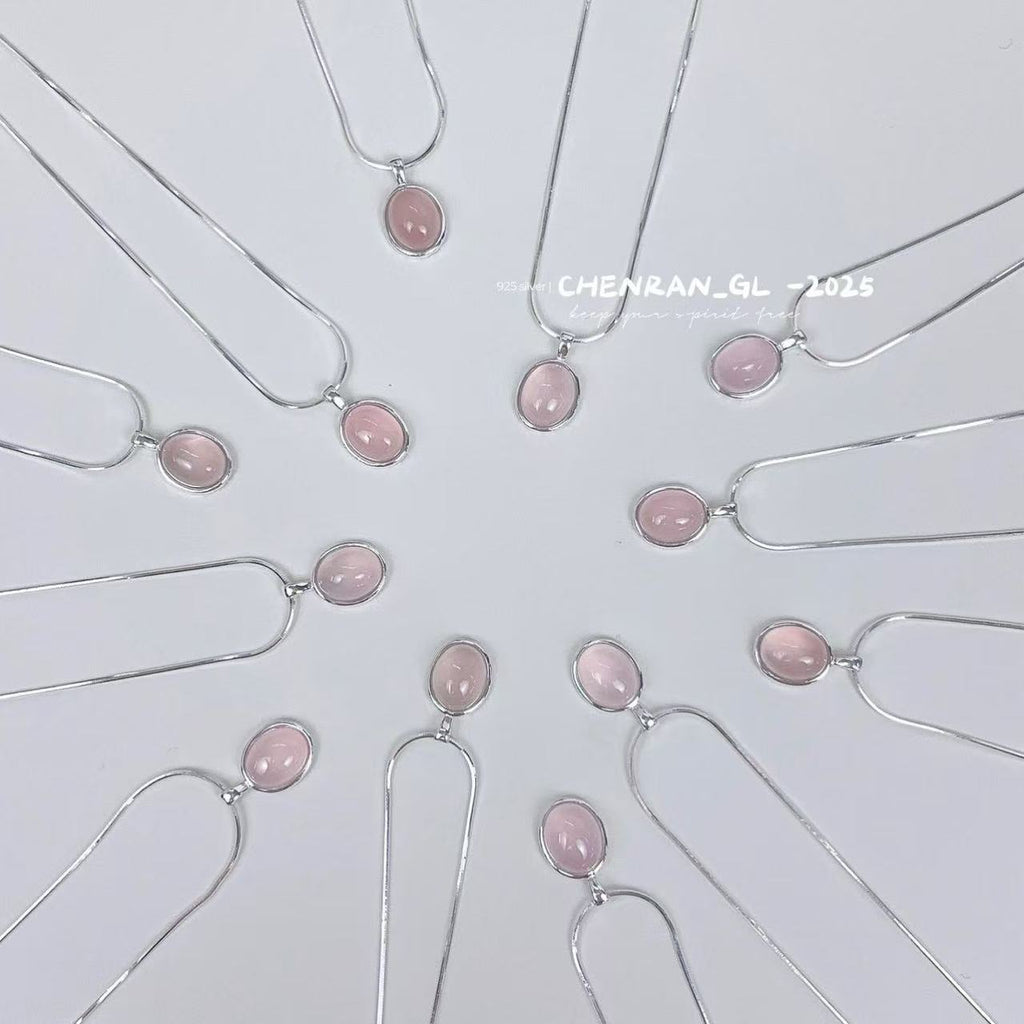 S925 silver sweet natural cherry blossom pink chalcedony necklace